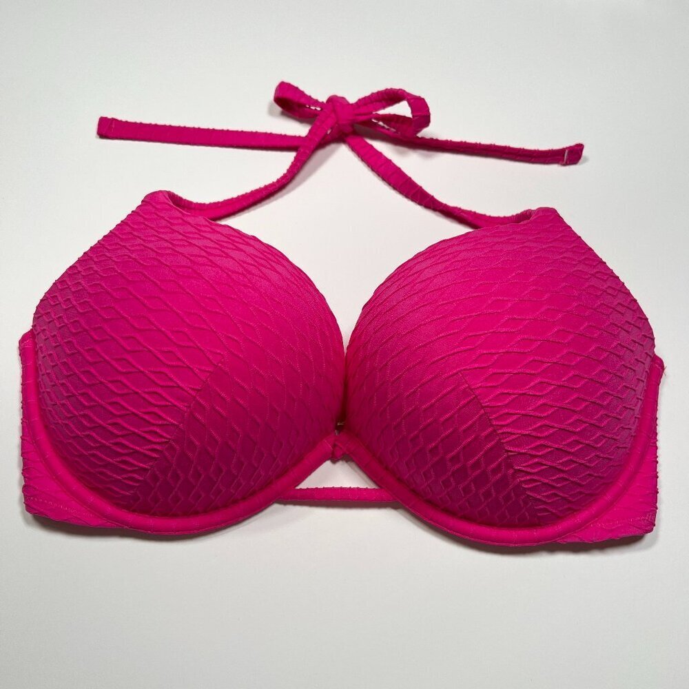 Victoria Secret 36D Bombshell Push Up Bikini Top Adds 2 Cups Size Textured Pink